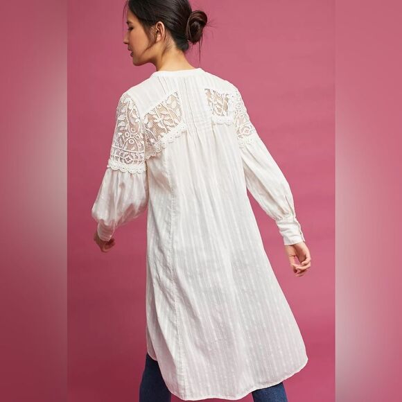 FEATHER BONE by‎ ANTHROPOLOGIE Lucille Pintucked Lace Tunic in Ivory - Picture 5 of 12